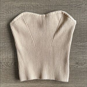 Express Beige Ribbed Strapless Top